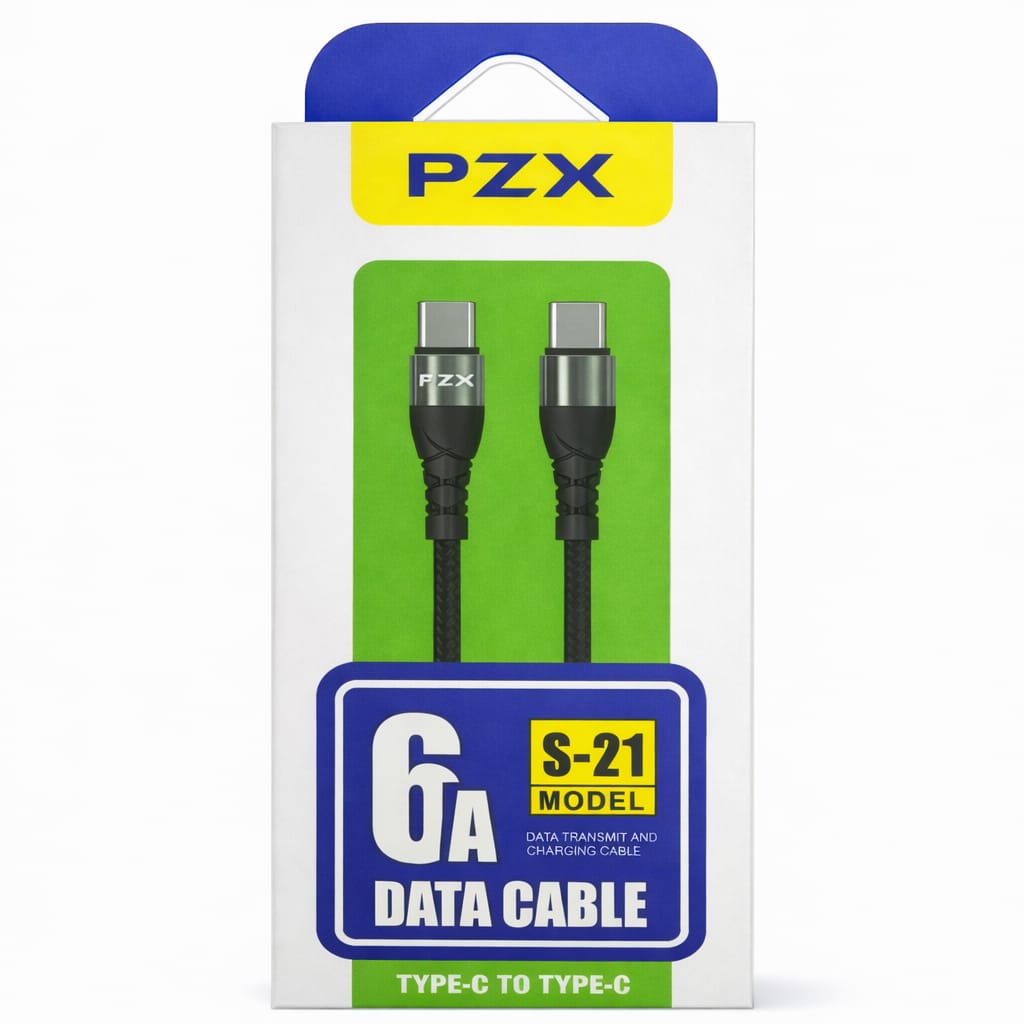 PZX Cable S21 Carga Rapida Acordonado 6A de 1m Tipo C-C