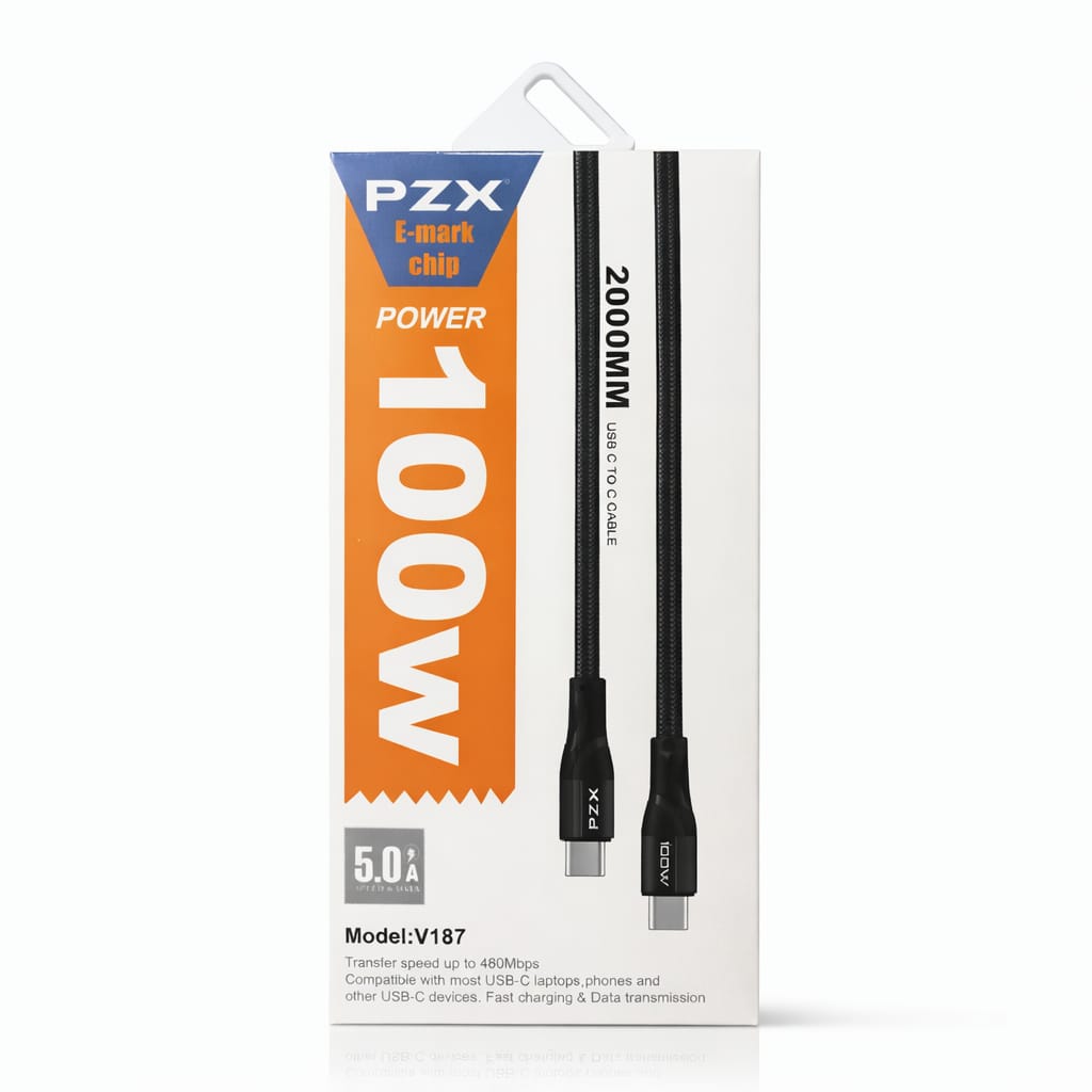 PZX Cable V187 Guaya Blindado 100W de 2m Tipo C-C