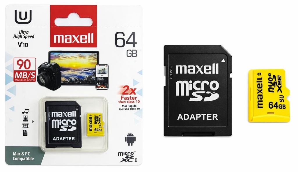 Memoria MAXELL Micro SD UHS-1 V10 U1 Clase 10 90MBPS 64gb