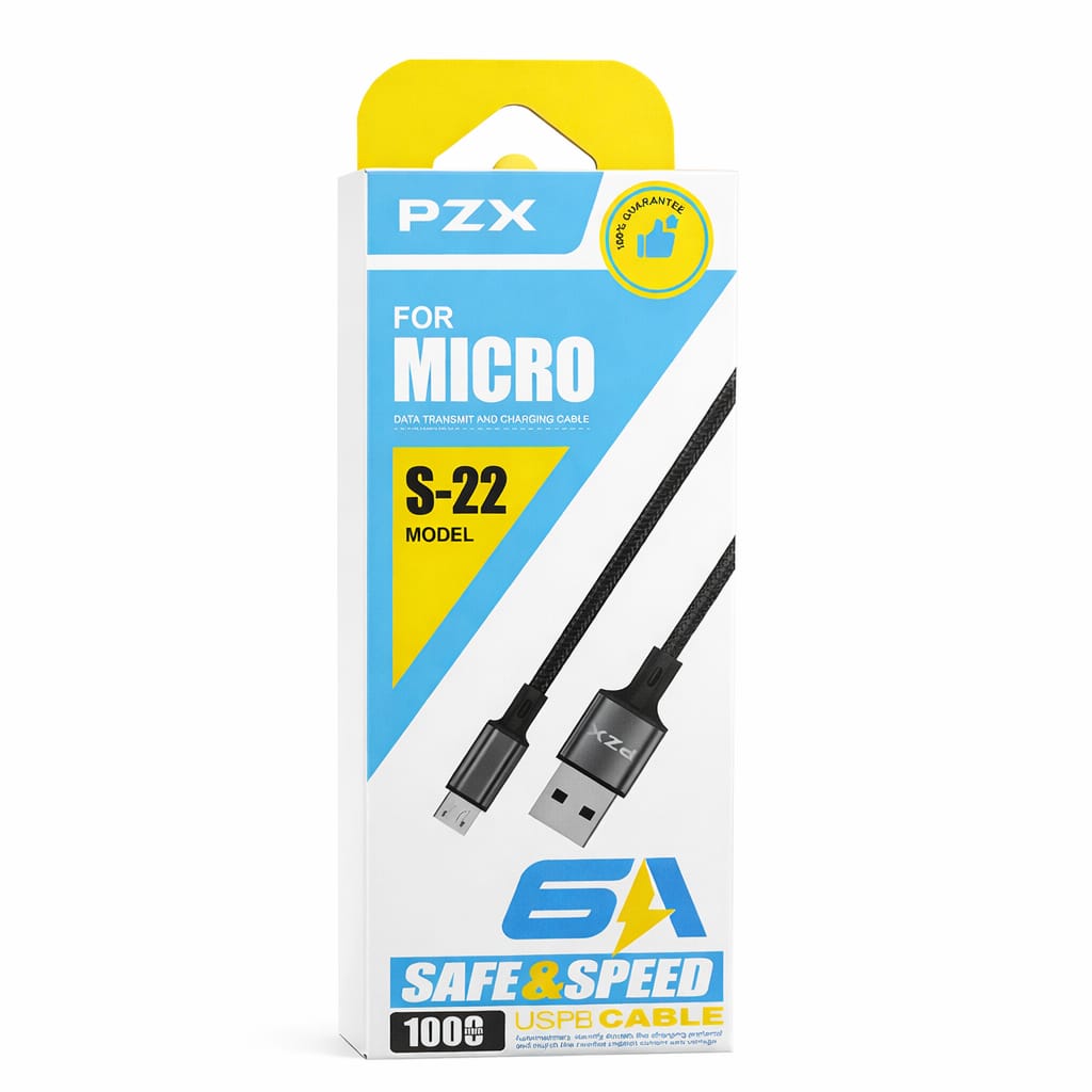 PZX Cable S22 Carga Rapida Acordonado 6A de 1m Tipo V8