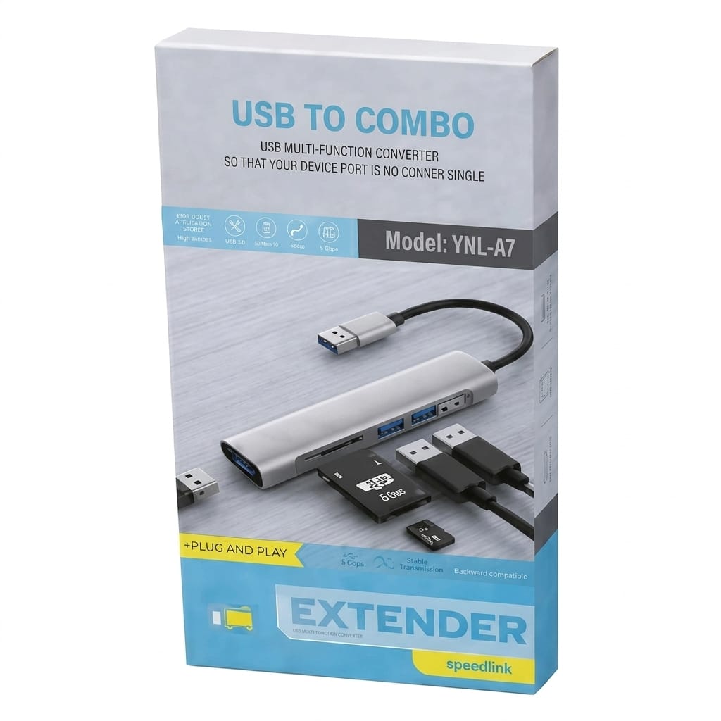 Adaptador HUB 5EN1 USB a TF/SD/USBx3 (YHL-A7)