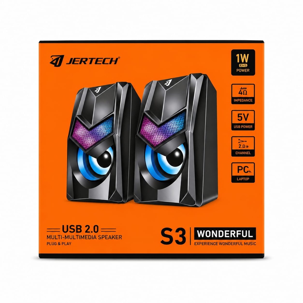 JERTECH Parlante P/Computador S3 VIBRATION 1.2m Control de Volumen 6Wx2 (RGB)
