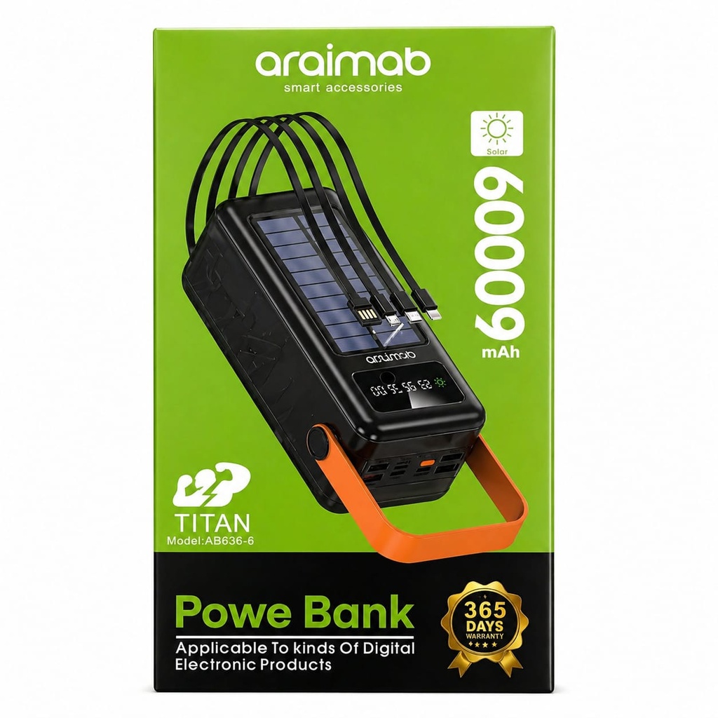 ARAIMAB Power Bank Solar 60.000 mAh Linterna (YM-308M)