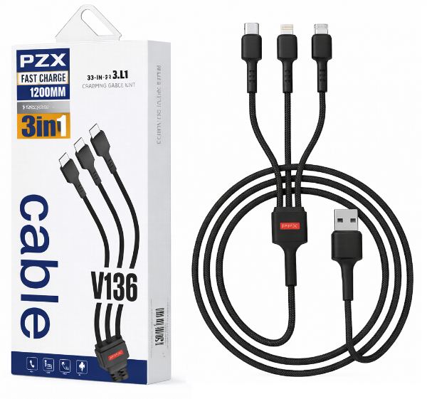 CABLE PZX 3.1A (3 EN 1) 1.2M (V136)