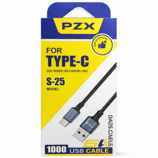 [TN] PZX Cable S25 Fast Charging Acordonado 6A de 1m Tipo C