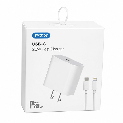 [TN] PZX Cargador KIT P39 Fast Charging 20W+Cable Tipo C-Lightning (IPHONE)