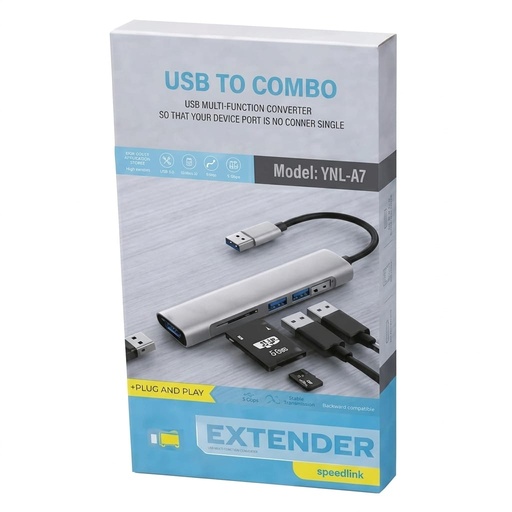 [TN] Adaptador HUB 5EN1 USB a TF/SD/USBx3 (YHL-A7)