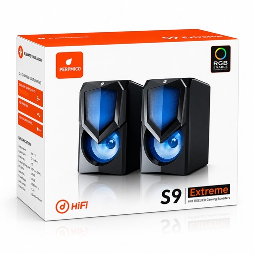 [TN] JERTECH Parlante P/Computador S9 EXTERIOR Control de Volumen 5Wx2 (RGB)