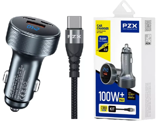 [TN] PLUGIN CARRO PZX 100W + CABLE TIPO C (C968)