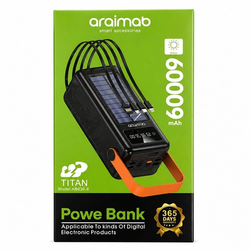 [TN] ARAIMAB Power Bank Solar 60.000 mAh Linterna (YM-308M)