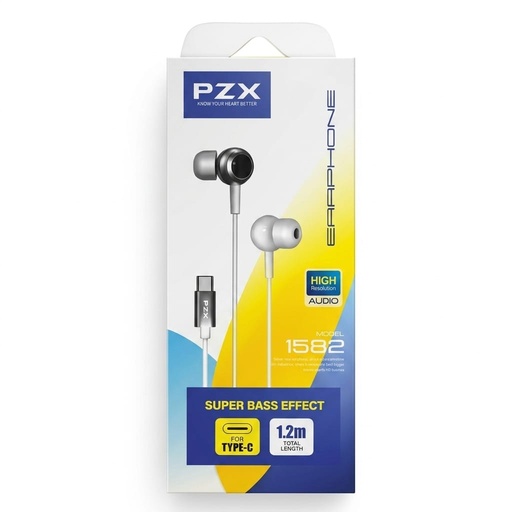 [TN] PZX Auriculares EARBUDS Estereo 1582 Siliconado Control de Volumen Tipo C (Bajo+Efectos)